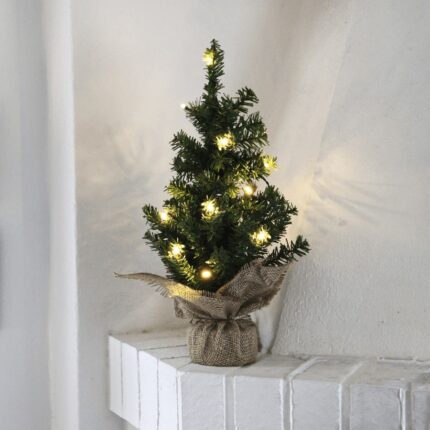 Brad artificial cu luminite Star Trading, Pe baterii, 25 x 45 cm, Verde