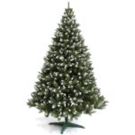 Brad Artificial de Craciun Molid HollySilver cu Fructe Argintii, Verde cu Varfuri Albe 150cm