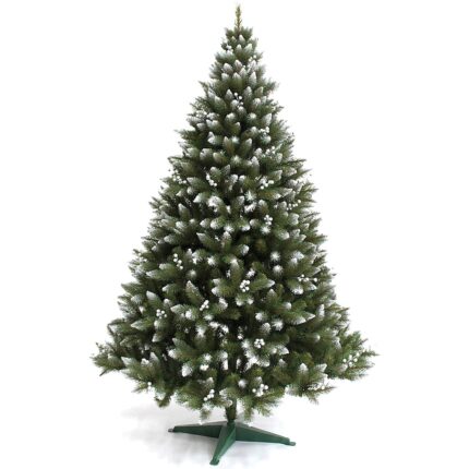 Brad Artificial de Craciun Molid HollySilver cu Fructe Argintii, Verde cu Varfuri Albe 150cm