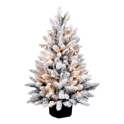 Brad artificial cu 50 leduri integrate in ghiveci de plastic Flock Deluxe Pot Tree LED 90 cm, Royal Christmas