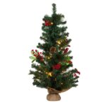 Brad Verde Decorativ pentru Masa de Craciun, Impodobit, 40 LED- 90 cm