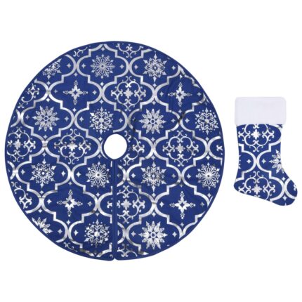 Set Covor fusta si soseta pentru brad de Craciun vidaXL, Tesatura, 90 cm, Albastru