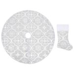 Set Covor fusta si soseta pentru brad de Craciun vidaXL, Tesatura, 150 cm, Alb