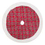 Covor pentru bradul de Craciun cu margine pufoasa, model carouri, rosu/alb. 90 cm