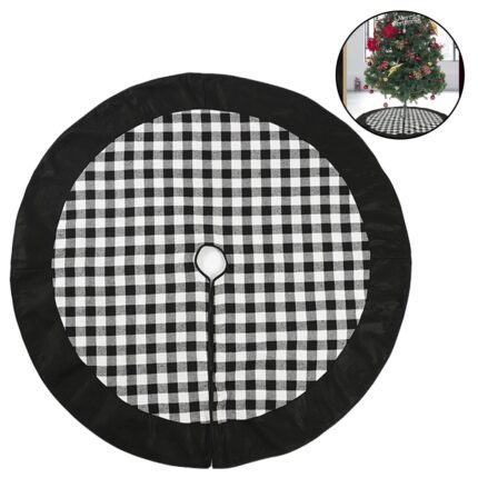 Covor pentru brad Craciun, flanel, negrualb, 122 cm