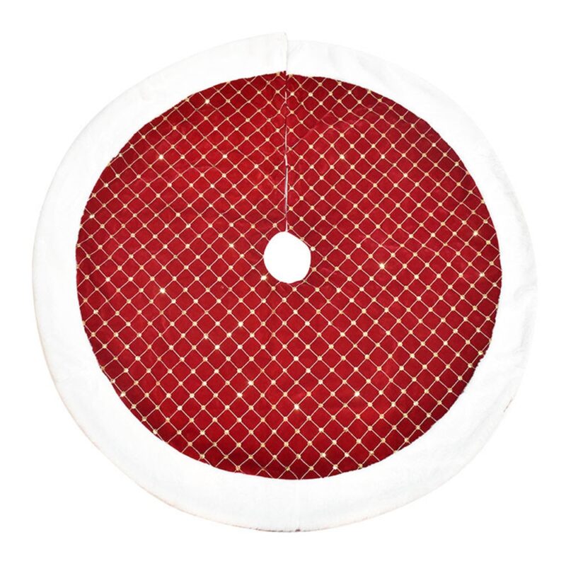 Fusta pentru brad Craciun, rosu cu bordura alba, 122cm, model grila