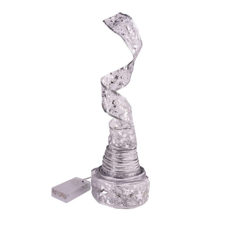 Panglica luminoasa pentru bradul de Craciun, Zola, 100 leduri, 10 m, argintie cu lumina alb rece, 8 programe, impermeabil IP45