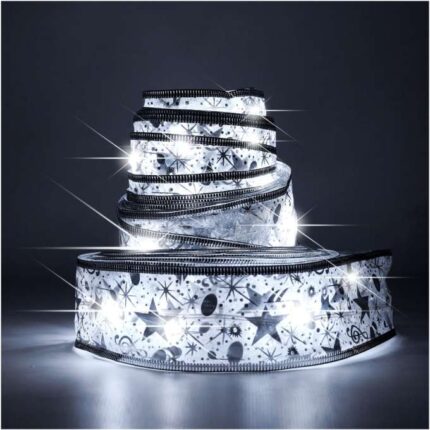 Panglica Decorativa Argintie WTO®, Iluminare LED, Lungime 10 m, 100 LED-uri, Lumina Alb-rece