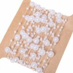 Sir perle decorative pentru brad, Zola, alb sidefat, 5 m, dimensiuni diferite