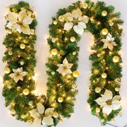 Ghirlanda de Craciun, Cozevdnt, 2.7m, iluminata, verde/alb