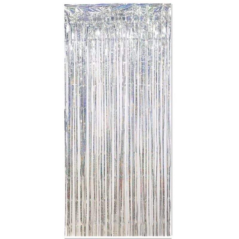 Set 4 Perdele din folie stralucitoare, argintiu, 1x2.5m