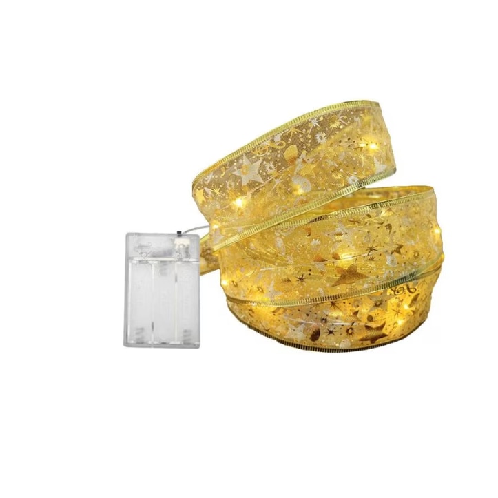 Panglica luminoasa pentru bradul de Craciun, BZRSH, 50 leduri, 5 m, aurie cu lumina alb calda, 8 programe, impermeabil IP45