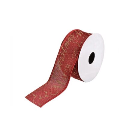 Panglica decorativa pentru bradul de Craciun, rosie cu mesaj de Craciun, 5m x 38mm
