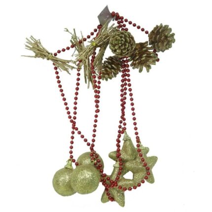 Sirag de Margele Decorative „Stars & Pine Con”, 200 cm, Ornamente de Craciun