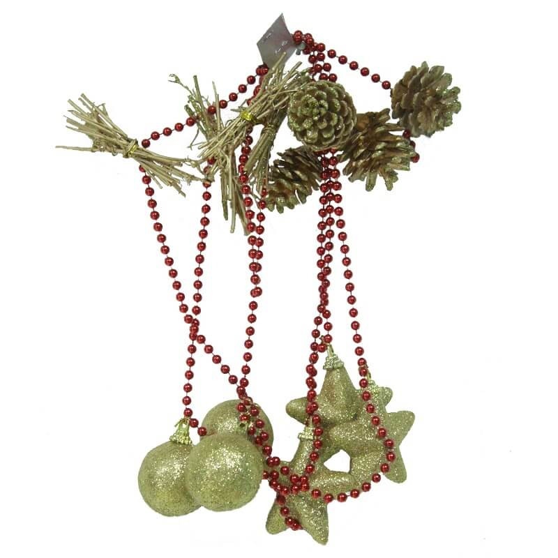 Sirag de Margele Decorative „Stars & Pine Con”, 200 cm, Ornamente de Craciun
