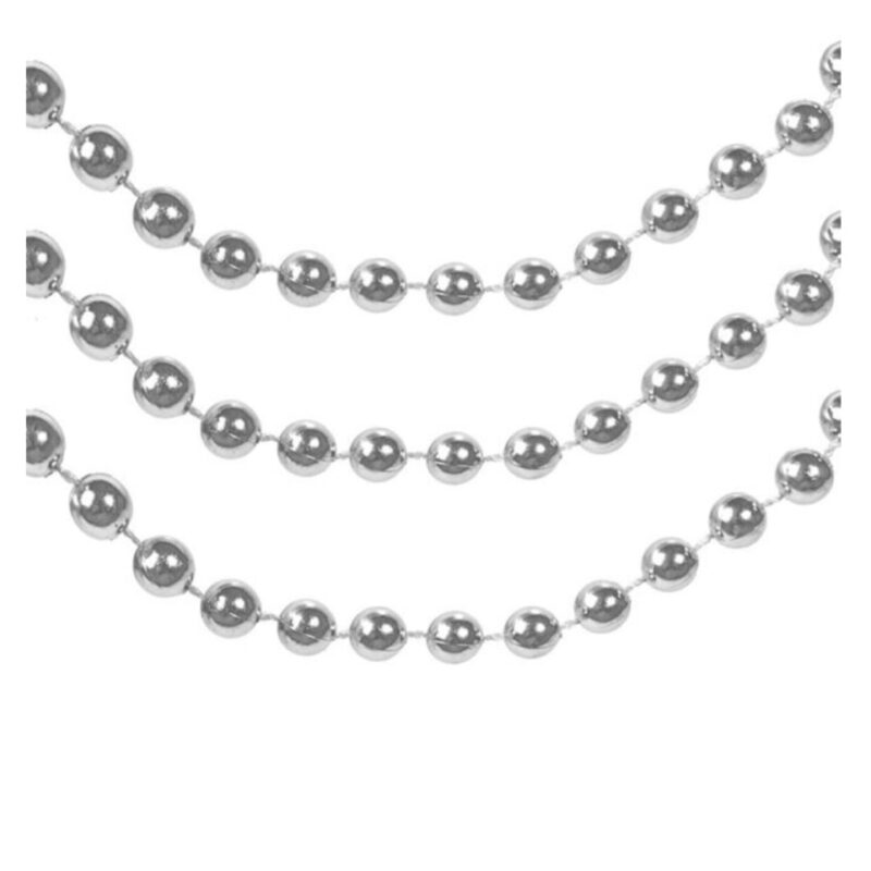 Sirag de margele decorative pentru bradul de Craciun, aurgintiu, 8 m x 8 mm