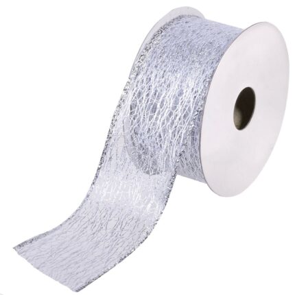 Panglica de Craciun argintie, 5 m x 38 mm