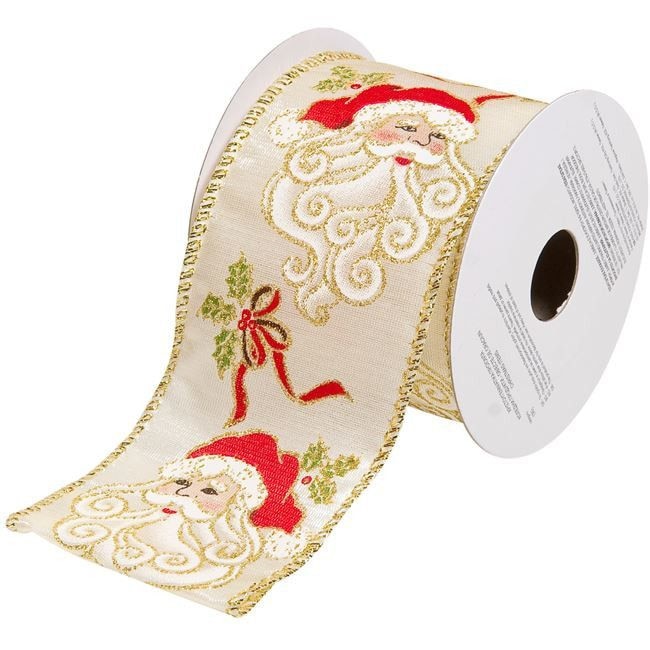 Panglica pentru bradul de Craciun, Zola, Alb cu Mos Craciun, 5 m