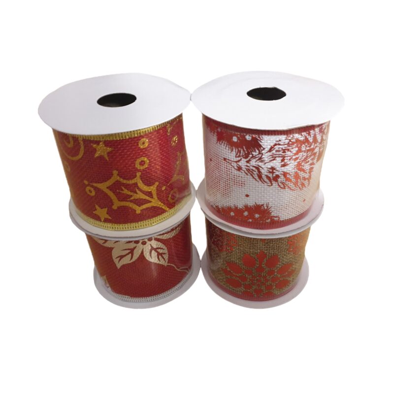 Set 4 Panglici Decorative Craciun, Latime 6.0 cm, Lungime 2.5 m, Multicolor