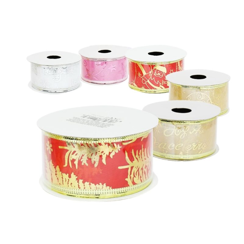 Set 6 Panglici Decorative Craciun, Latime 3.8 cm, Lungime 2.5 m, Multicolor