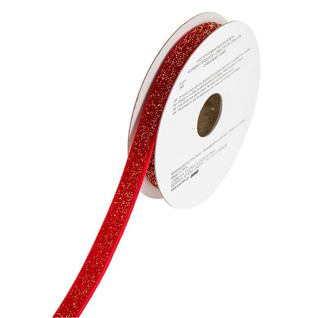 Panglica Decorativa pentru Craciun Shopiens®, Rosie cu Glitter, 5 m x 9 mm