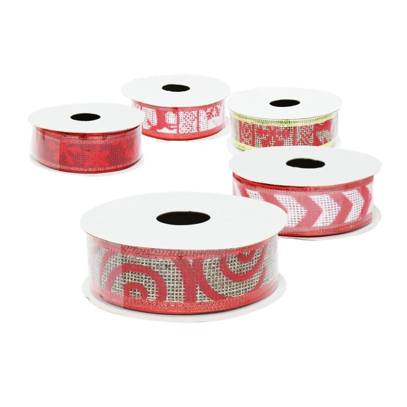Set 5 Panglici Decorative Craciun, Latime 2.5 cm, Lungime 2.5 m, Multicolor