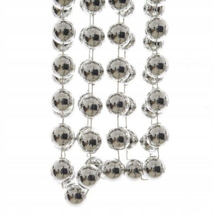 Snur de margele decorative pentru brad, Decoris, 2.7 m, Argintiu
