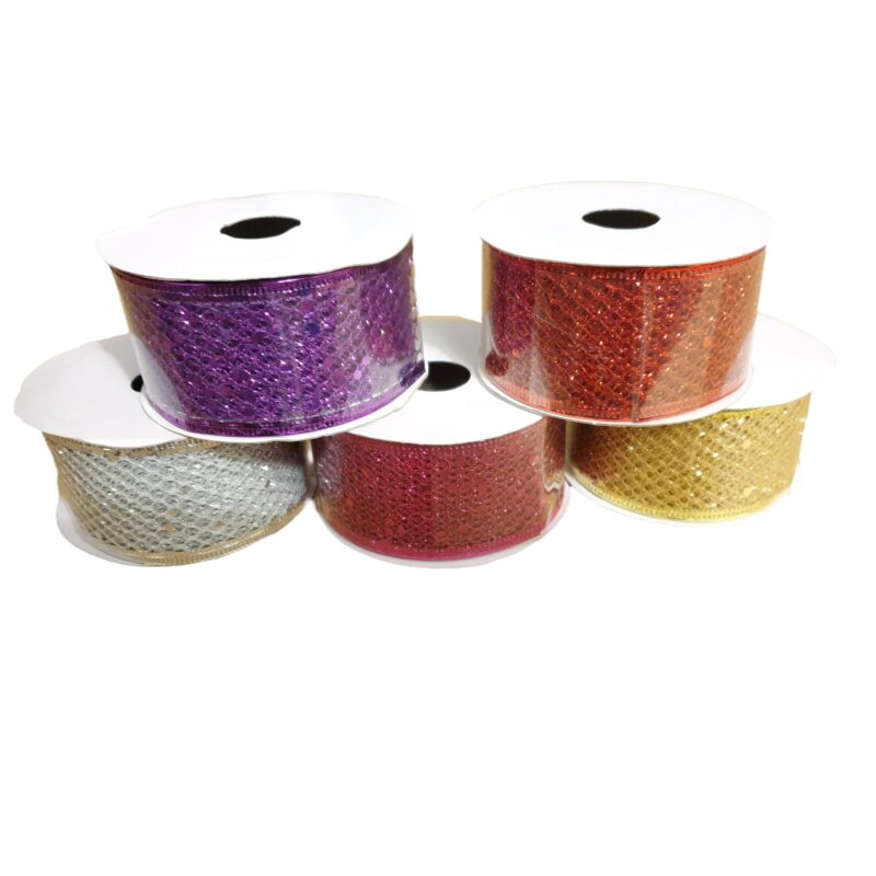 Set 5 Panglici Decorative Craciun, Latime 3.8 cm, Lungime 2.5 m, Multicolor