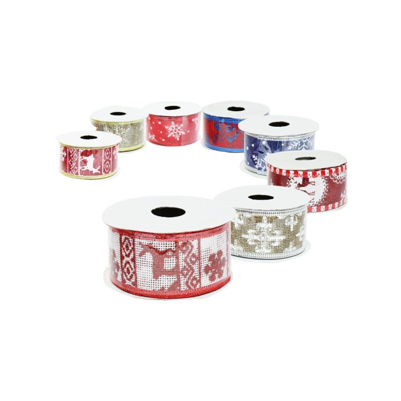 Set 8 Panglici Decorative Craciun, Latime 3.8 cm, Lungime 2.5 m, Multicolor