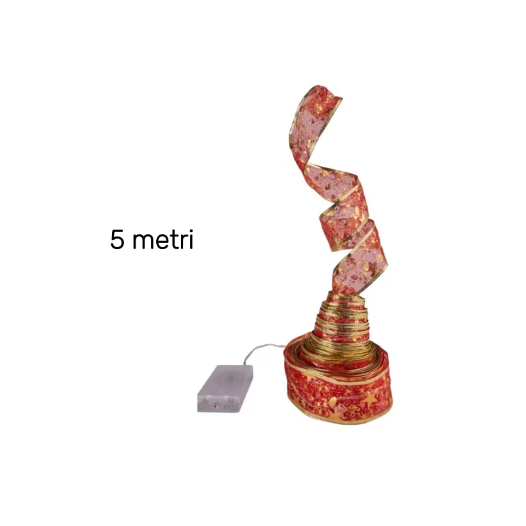 Panglica luminoasa pentru bradul de Craciun, 50 leduri, 5 m, rosie cu lumina alb calda, 8 programe, impermeabil IP44