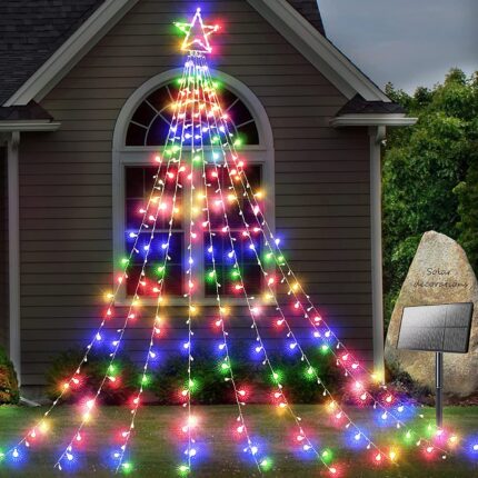 Decoratiuni de Craciun Exterioare cu LED-uri, 317 LED-uri, 8 Moduri de Iluminare, Impermeabile, Set de Lumini cu Stele