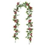 Ghirlanda artificiala de Craciun cu boabe rosii, 200cm, verde