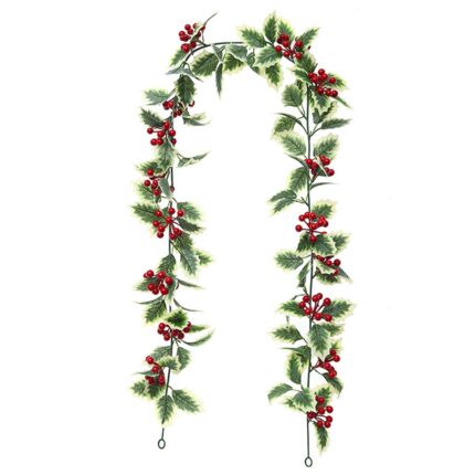 Ghirlanda artificiala de Craciun cu boabe rosii, 200cm, verde