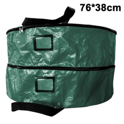 Geanta de depozitare pentru ghirlande Craciun, piele ecologica, verde, 76x38 cm