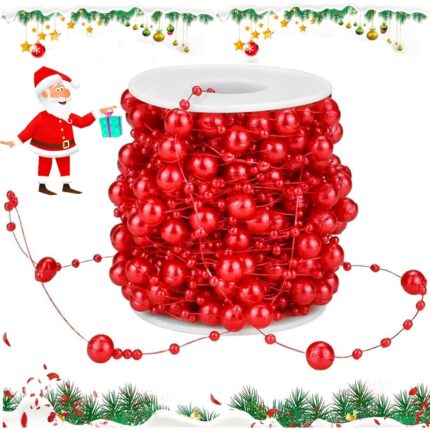 Ghirlanda Mmgoqqt, 30m, margele rosii, 2 dimensiuni, pentru decor Craciun