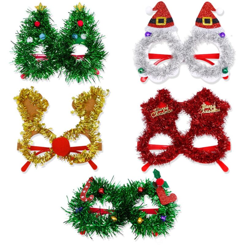 Set 5 rame ochelari Craciun, AMRINUGL, stiluri diverse, culori rosu, verde, auriu