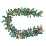 Ghirlanda de Craciun cu LED-uri, Mmgoqqt, 1.8m, verde, conuri de pin, fructe rosii