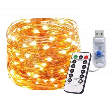 Instalatie LED cu telecomanda, Mmgoqqt, 200 leduri, USB, 20 m, Alb cald