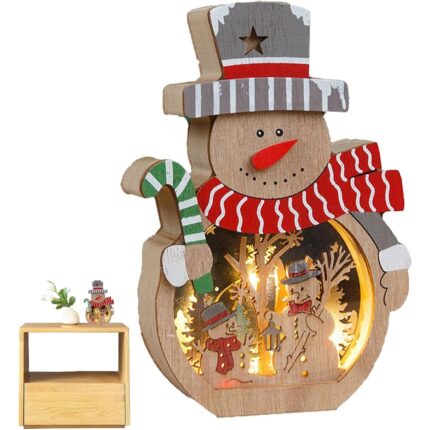 Decoratiune de Craciun, Mmgoqqt, lemn, luminata, 16x11x3.5cm, multicolor