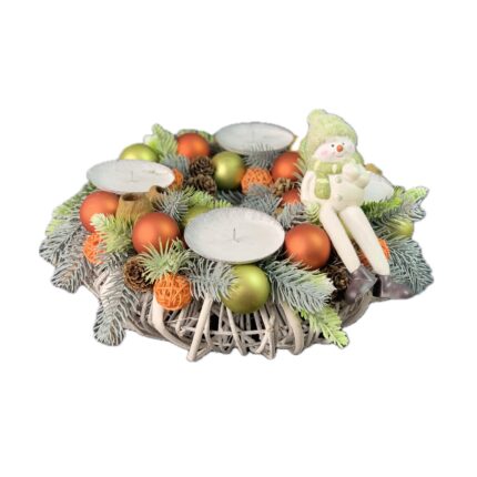 Aranjament Advent Masa de Craciun, Verde si Portocaliu, 35 cm