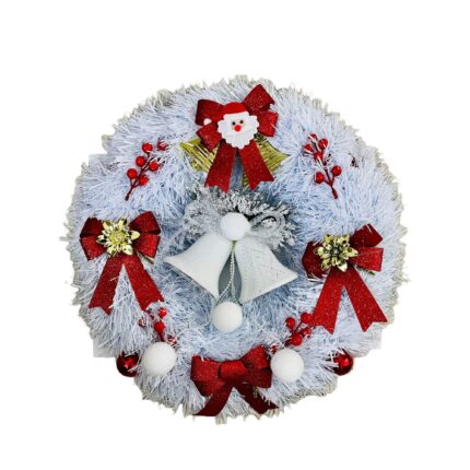 Coronita de Craciun din brad artificial, Alb, 45 cm cu decoratiune clopotei albi