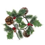 Coronita decorativa de Craciun, culoare rosu+verde+maro, diametru 16 cm