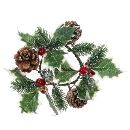 Coronita decorativa de Craciun, culoare rosu+verde+maro, diametru 16 cm
