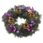 Suport lumanare coroana Advent, PVC, cu panglica, 34-35.5 cm, multicolor