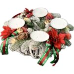 Aranjament de Advent, handmade, rosu, verde, 35 cm