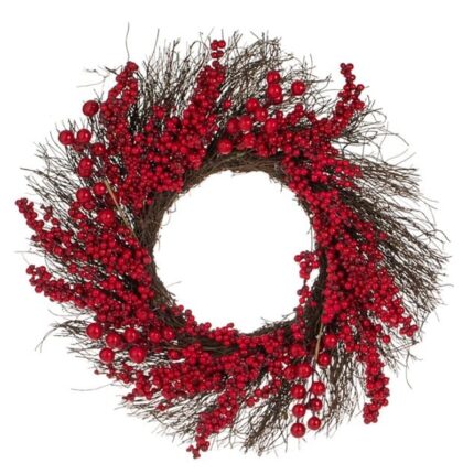 Coroana de Craciun, 55 cm, fructe de padure rosii, rosu