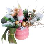 Aranjament Craciun Pink Gnome, 35 cm