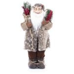 Figurina Mos Craciun Kring,60 cm, cu sac de cadouri, Maro