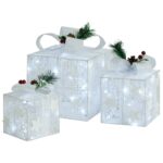 Set cutii cadou de Craciun decor vidaXL, 3 piese, alb, exterior/interior, 20 x 20 x 20 cm