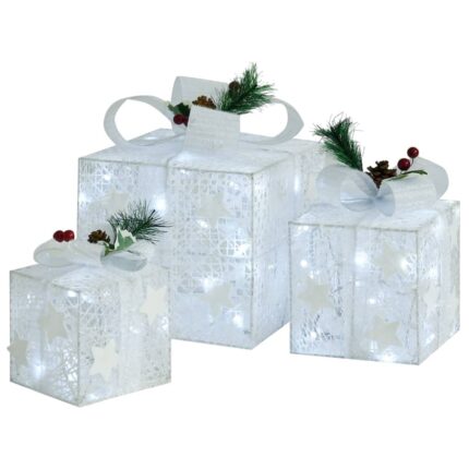 Set cutii cadou de Craciun decor vidaXL, 3 piese, alb, exterior/interior, 20 x 20 x 20 cm